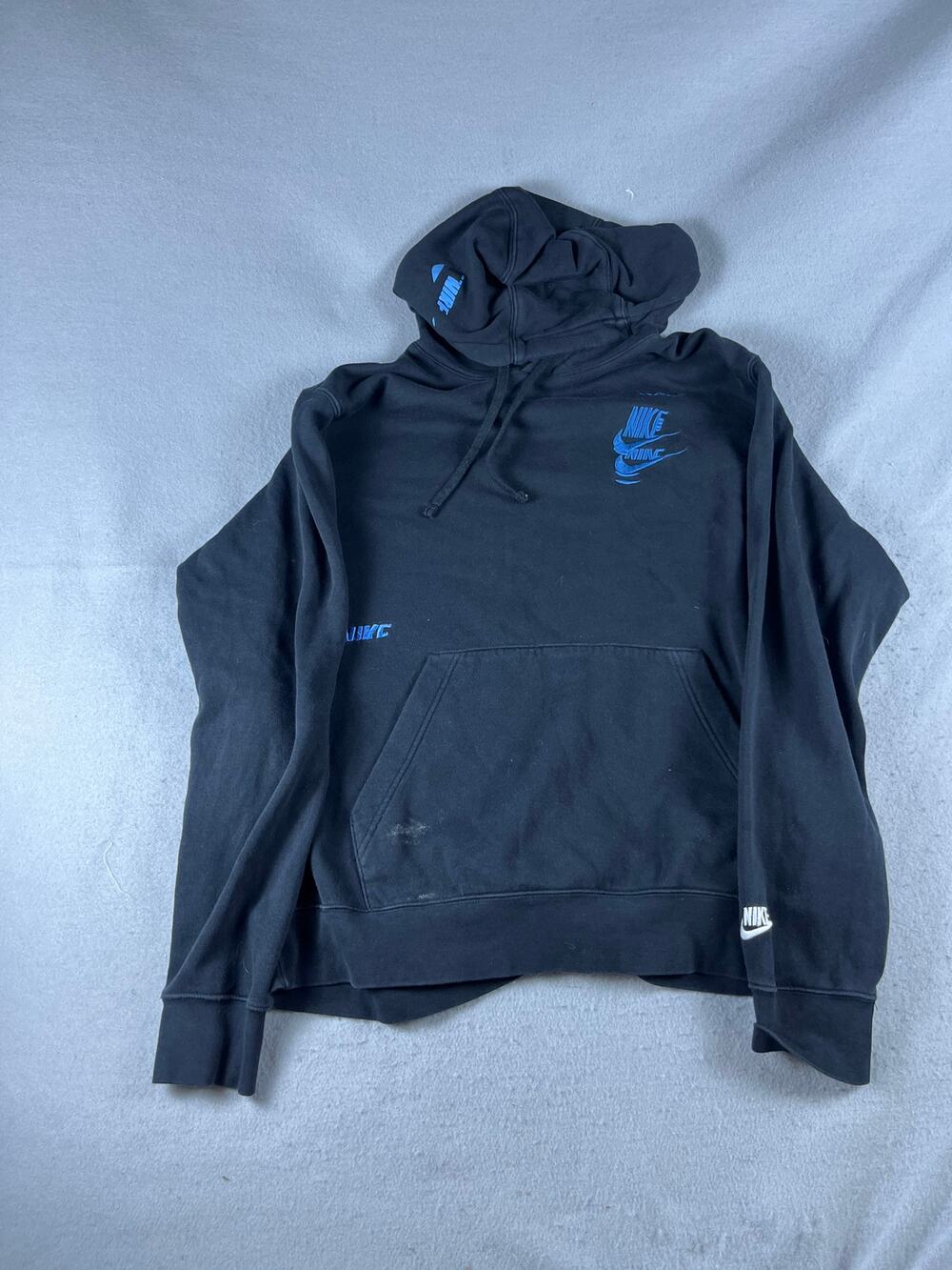 Nike Hoodie Mens L Black Multi Logo Embroidered Print Swoosh Pullover Sweatshirt
